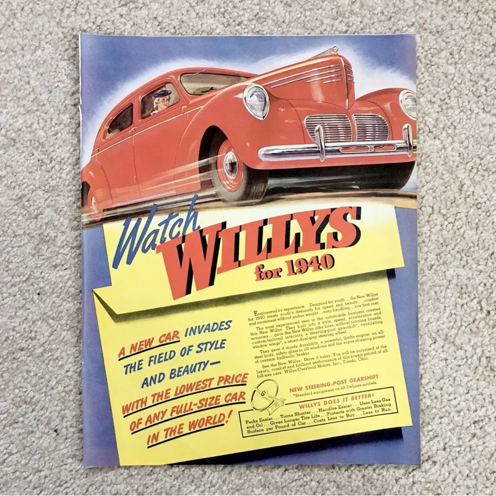 Vintage 1940 NEW WILLYS CAR Original Magazine Ad Saturday Evening Post 9-23-39